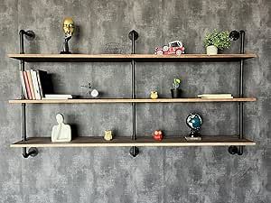 HDDFER Floating Shelves 70 inch Wall Bookshelf Industrial Pipe Shelving Shelves Real Wood Planks Rustic Wall Shelves Hanging Bookshelves Farmhouse Kitchen Bar Shelving Kitchen Lots Of Storage, Farmhouse Kitchen Bar, Industrial Bookshelves, Industrial Pipe Shelf, Bookshelf Industrial, Bar Shelving, Hanging Bookshelves, Industrial Wall Shelves, Pipe Shelving