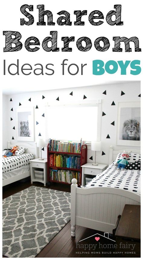 Shared Bedroom Ideas for Boys - Happy Home Fairy Kids Bedrooms Boys, Shared Boys Room, Boys Shared Room, Shared Bedroom Ideas, Shared Boys Rooms, Bedroom Ideas For Boys, Kids Rooms Shared, Boys Shared Bedroom, Kids Bedroom Boys