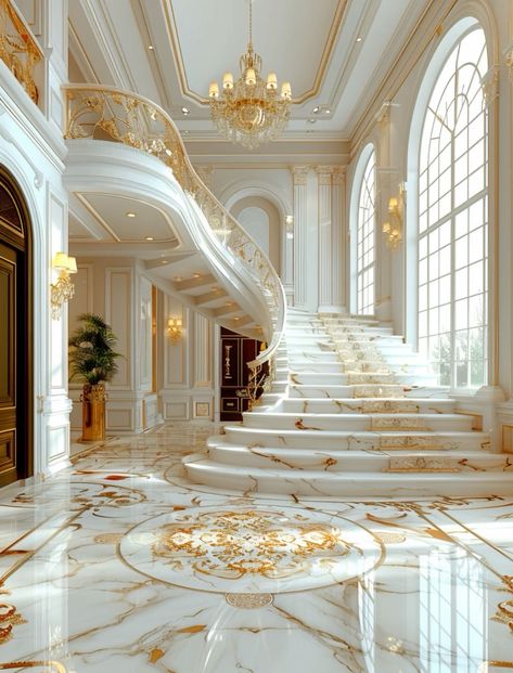 Modern Castle Interior, Art Deco Style Interior, Modern Classic Living Room, Luxury Staircase, Foyer Ideas, Dream Mansion, Castles Interior, Luxury House Interior Design, Grand Foyer