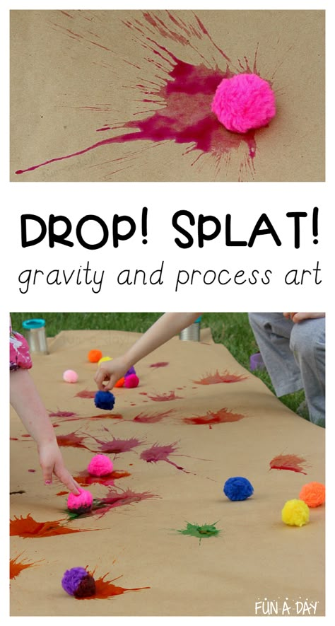 Hands-on fun way for kids to explore gravity. Great mix of science and art for young kids. Messy Art, Daycare Activities, Pom Pom Crafts, Art Camp, Toddler Art, Camping Art, Reggio Emilia, Kid Activities, Process Art