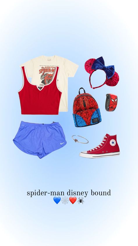 spider-man disney bound! 🕷️ #spiderman #peterparker #disney #disneyworld #disneyland #avengers #disneyoutfit #disneyoutfitinspo #outfitinspo #outfitideas #outfit Disney World Fits, Disneyland Fits, Universal Studios Outfit, Disney Graduation, Disney Bound Outfits Casual, Disney Trip Outfits, Disney Fits, Cute Disney Outfits, Disney Themed Outfits