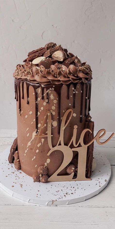 chocolate cake, 21st birthday cake, chocolate birthday cake 21 Birthday Cake Ideas For Her, 21st Birthday Cake Ideas, Best Birthday Cake Designs, Latest Birthday Cake, Cake Recipes Uk, Tier Cakes, Chocolate Cake Designs, 21st Cake, Chocolate Drip Cake