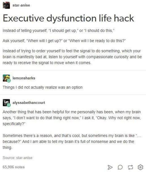 Executive dysfunction life hack Executive Dysfunction, Info Board, Life Hack, Mental And Emotional Health, New Energy, Health Awareness, Useful Life Hacks, Life Advice, Mental Health Awareness