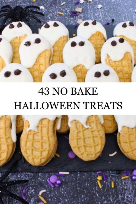 Seriously, no cooking required! Whip up these cute homemade Halloween treats quick! They are great for school classroom parties, kids of all ages or a family Halloween party. Easy Halloween Snacks For Party Kids, Halloween Food Ideas For Kids Party, Kid Halloween Party Snacks, Halloween Treat Activities For Kids, Cute Halloween Snacks For School, Kid Halloween Snack Ideas, Halloween Work Snacks, Halloween Treats For Kids School Party, Easy Kid Halloween Treats