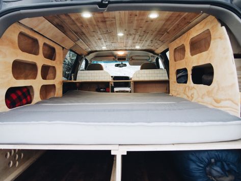 Camping Setup in a Chevy Suburban ... Rav4 Camping, Pickup Camping, Camping Setup, Kangoo Camper, Suv Camper, Truck Bed Camping, Truck Bed Camper, Van Storage, Suv Camping