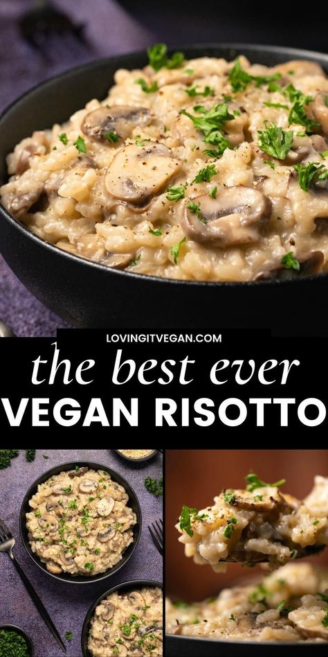 Plant Based Comfort Food, Mushroom And Pea Risotto, Creamy Coconut Sauce, Vegan Mushroom Risotto, Plant Plate, Vegan Risotto, Mushroom Risotto Recipes, Vegan Mushroom, Creamy Recipes