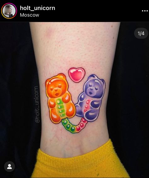 Gummy Bear Tattoo, Kawaii Tattoo, Bear Tattoo, Matching Tattoo, Gummy Bears, Print Tattoos, Paw Print Tattoo, Tattoos And Piercings, Paw Print