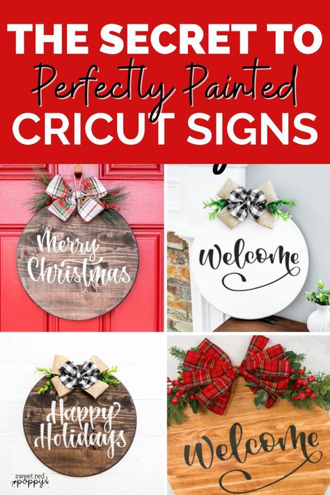 Learn My Secrets to Making Perfectly Painted Wooden Signs Without Paint Bleeding Using Cricut Made Vinyl Stencils. Wood Signs With Cricut, Signs With Cricut, Holiday Signs Wooden, Custom Christmas Shirts, Cricut Stencil Vinyl, Cricut Signs, Holiday Wood Sign, Christmas Wooden Signs, Painted Wooden Signs