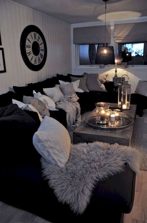 Black And White Living Room Decor, Black Living Room Decor, Black Couches, White Living Room Decor, Серая Кухня, Black And White Living Room, Black Living Room, White Living, Living Room Decor Cozy