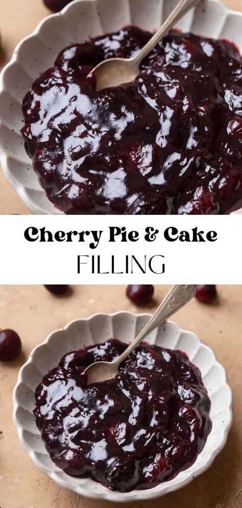 This delicious cherry filling is thick, sweet, and flavorful- perfect for filling cherry cakes, pies, cupcakes, tarts, and more! It's easy to make in under 15 minutes with ingredients you probably already have in your pantry. Cherry Filling For Cake, Cherry Cake Filling Recipes, Fruit Filling For Cake, Lemon Recipes Dinner, Cherry Curd, Cupcake Fillings, Orange Cake Filling, Cherry Filling Recipes, Cherry Cake Filling