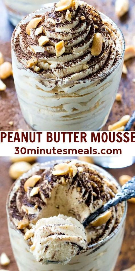 Peanut Butter Mousse Recipes, Desserts With Peanut Butter, Dessert Recipes Peanut Butter, Peanut Butter Mousse Filling, Peanut Butter Mouse, Peanut Butter Mousse Pie, Chocolate Peanut Butter Mousse, Easy Desserts With Few Ingredients, Peanut Butter Desserts Easy