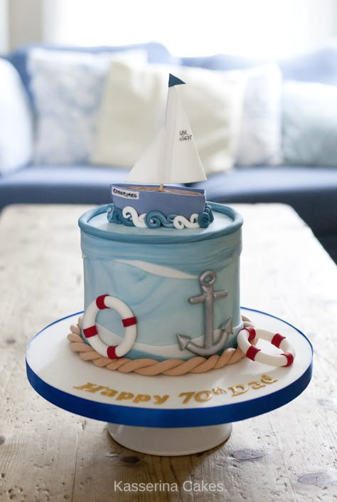 Sailing themed birthday cake by Kasserina Cakes Nautical Birthday Cakes, Sailor Cake, Anchor Cakes, Ocean Birthday Cakes, Marine Cake, Ship Cake, Boat Cake, Nurse Cake, Nursing Cake