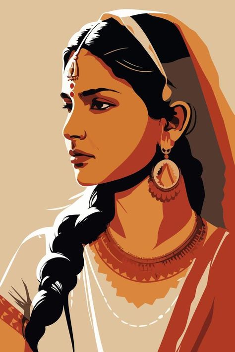 Beautiful indian woman in traditional clothing. Vector illustration in retro style Vector Style Illustration, Vector Painting Art Illustrations, Traditional Portrait, Traditional Digital Art, Indian Digital Art, Digital Art Indian, Traditional Women Drawing, Woman Illustration Drawing, Indian Women Drawing