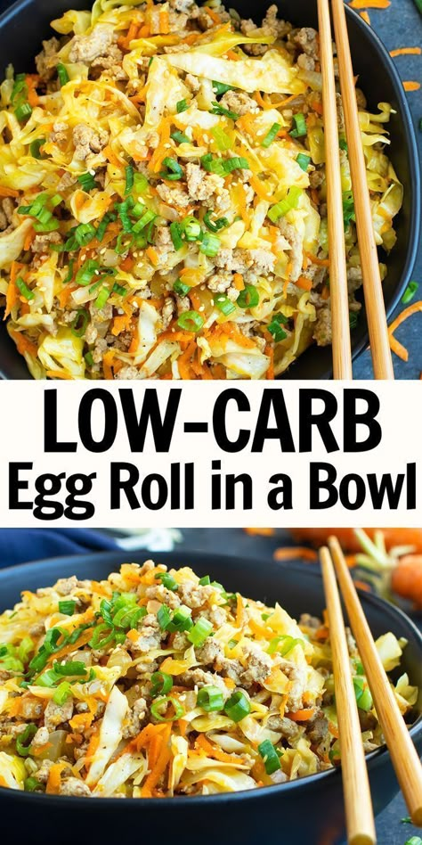 Easy Egg Roll, Egg Roll In A Bowl, Shredded Cabbage, Diner Recept, Resep Diet, Low Carb Dinner Recipes, Ground Turkey Recipes, Think Food, Diet Vegetarian