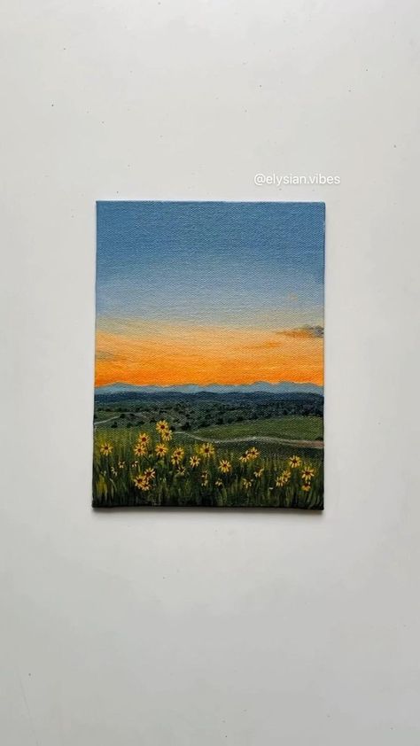 Sunflower Landscape, Painting Tips And Tricks, Painting On Canvas For Beginners, Canvas Art Painting Abstract, Canvas Art Painting Acrylic, Landscape Acrylic Painting, Sky Art Painting, Landscape Acrylic, Canvas For Beginners