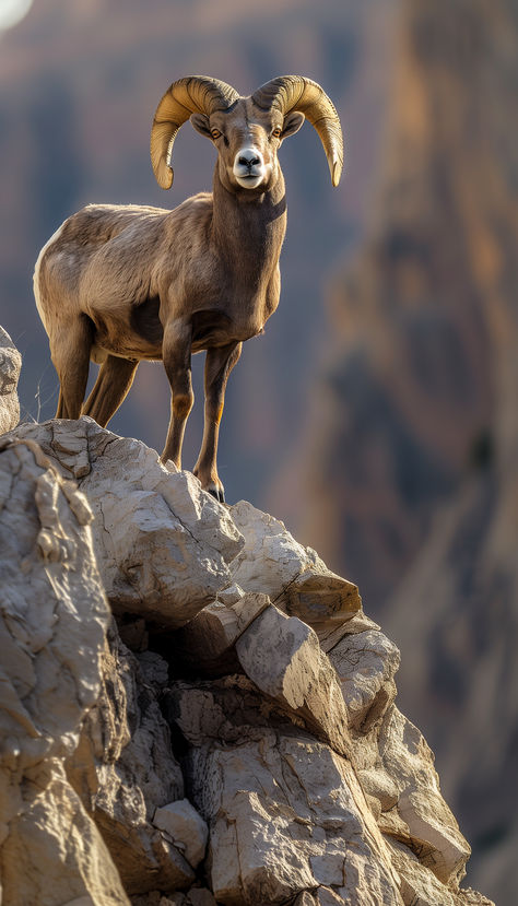 Amidst the rugged mountain peaks, a bighorn sheep stands tall, embodying the spirit of wild majesty and unyielding strength. Desert Bighorn Sheep, Wild Life Photography Nature, Montana Wildlife, Goat Mountain, African Animals Photography, Wild Sheep, Mountain Sheep, Wild Animal Wallpaper, Hunting Pictures