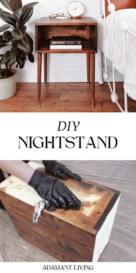 DIY Nightstand: Homemade Furniture & DIY Furniture - If you're looking for a cheap & easy DIY home improvement project that will add some style to your home, then make this DIY Nightstand! Not only is this DIY furniture budget-friendly, but this homemade furniture is easy to make and to your farmhouse decor. If you've been searching for DIY nightstand ideas, this is the one for you. Get the DIY nightstand plans for how to make a nightstand! Diy Nightstand Ideas Cheap, Cheap Easy Diy Home Improvements, Buffet Table Diy, House Plant Shelf, Plant Shelf Diy, Nightstand Ideas Diy, Diy Buffet Table, Diy Nightstand Ideas, Diy Nightstand Plans