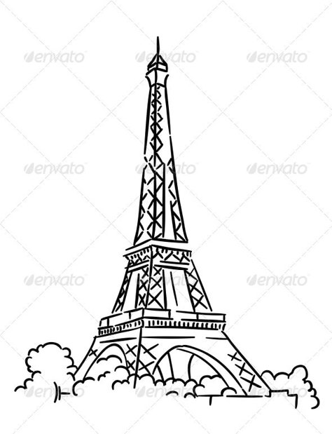 Eiffel Tower in Paris France - Travel Conceptual France Sketch, Eiffel Tower Drawing, Paris Tower, Paris Illustration, Eiffel Tower In Paris, Tower In Paris, France Eiffel Tower, Wreath Drawing, Paris France Travel