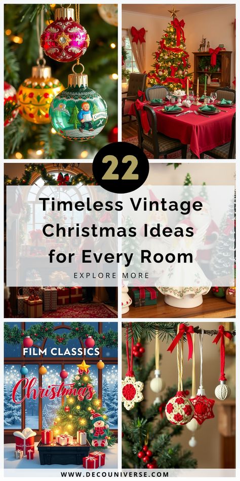 Step into a Christmas wonderland with these 22 vintage decor ideas perfect for every home. Christmas Vintage Decor Ideas, Retro Christmas Crafts, Vintage Colorful Christmas, Vintage Christmas Decorations 1950s, Vintage Christmas Ideas, Vintage Decor Ideas, Vintage Christmas Lights, Christmas Films, 1950s Christmas