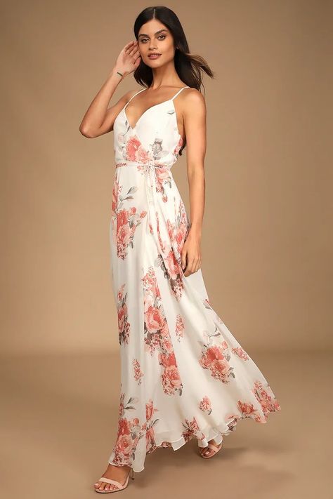 Samantha Ruffle Wrap Dress ~ Rose … curated on LTK Renewal Vows, Floral Wrap Maxi Dress, Indie Clothing, Wedding Renewal Vows, Full Maxi Skirt, Floral Print Dress Long, Cami Maxi Dress, Bridal Shower Decor, Wrap Maxi Dress