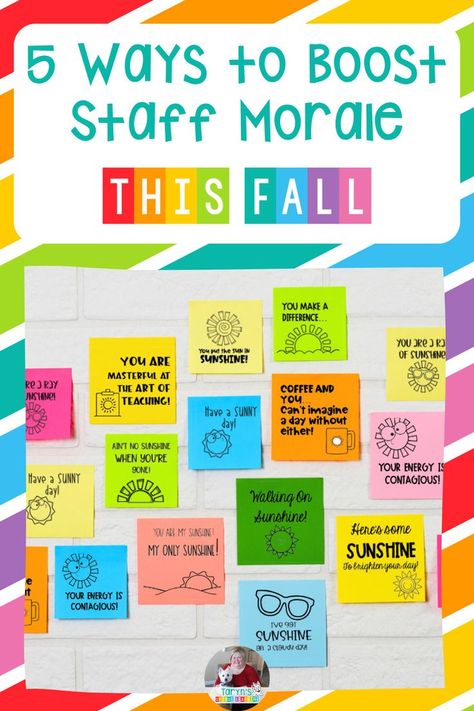 Are you a school administrator looking for ways to keep your staff excited about school? What about a member of a school sunshine committee? Teaching is hard and morale can drop quickly. Keep your staff members engaged and happy to come to work with some simple ideas that show your appreciation for all of their hard work. This blog post details 5 easy ideas you can use on your campus to keep morale high. #schoolprincipal #sunshinecommittee #staffmorale #staffappreciation #teacherencouragement Team Member Engagement Ideas, Nurse Morale Boosters, Staff Engagement Ideas, School Sunshine Committee, Staff Motivation Ideas, Nursing Director, Employee Morale Boosters, 2024 Wellness, Boost Staff Morale