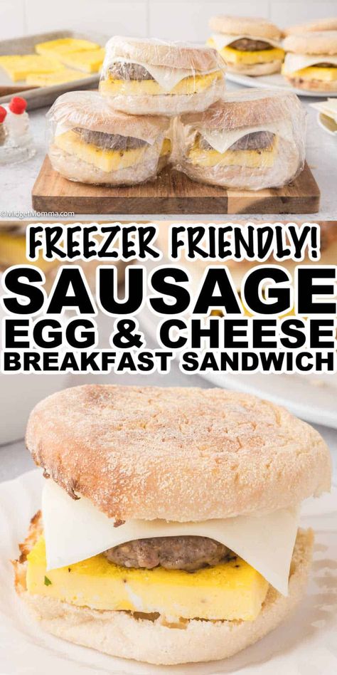 Sausage Egg and Cheese Breakfast Sandwiches are perfect for breakfast. Loaded with flavor and easy to make the kids will love starting their day with or for adults with busy mornings to enjoy. The best part about this Sausage Egg and Cheese Breakfast sandwich recipe is that you can make them ahead of time and freeze them for easy breakfasts in the morning. Make And Freeze Breakfast Sandwiches, Breakfast Sandwich Freezer Make Ahead, Make Ahead Sausage Egg And Cheese Sandwiches, At Home Breakfast Sandwich, Homemade Egg Sandwich, Make Ahead Egg Sandwich Breakfast, Sausage Egg Cheese Sandwich, Sausage Egg Mcmuffin Recipe Freezer Breakfast Sandwiches, Breakfast To Freeze Make Ahead