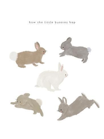 size: 12x9in Art Print: Bunnies Hopping by Leah Straatsma : Bunnies Hopping, Gender Neutral Baby Nursery, Dorm Room Posters, Easter Graphics, Bunny Watercolor, Bunny Silhouette, Stationary Ideas, Bunny Nursery, Decals Codes