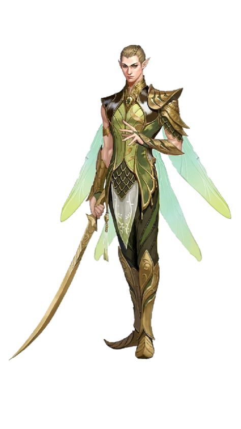 Fairy Sorcerer, Elves Design, Fae Armor Art, Faerie Character Design, Male Fairy Outfit Drawing, Elf With Wings, Winged Elf, Fairy Soldier, Fairy 5e