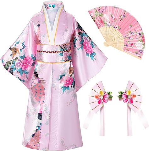 Japanese traditional flower kawaii kimono dress for girls kids Suit for: Daily wear ,Children party dress,Fun as birthday or holiday gifts,Halloween party uniforms, Cosplay party uniforms. A great costume or gift for festival and so on This kids girls kimono gown robe with classic traditional Japanese style will provide you a soft and comfortable experience.Luxurious silky feel and look, It is light weight and airy and satin soft to the touch. Comfortable to wear. Japanese Kimono Dress, Japanese Kids, Kimono Gown, Japanese Costume, Baby Costumes Girl, My Little Pony Costume, Folding Fans, Dress Kimono, Children Party