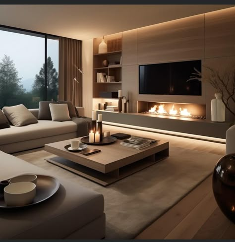 Ruang Tv, Contemporary Living Room Design, Latest Living Room Designs, Living Room Decor Fireplace, Decor Fireplace, Living Room Design Inspiration, Room With Fireplace, 아파트 인테리어, Living Room Design Decor