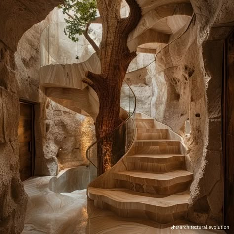 Cave Inspired Architecture, Rock Interior Wall, Cave House Interior, Bath House Ideas, Stone Interior Design, Cob House Interior, Epoxy Countertops, Fairytale House, Diy Remodeling