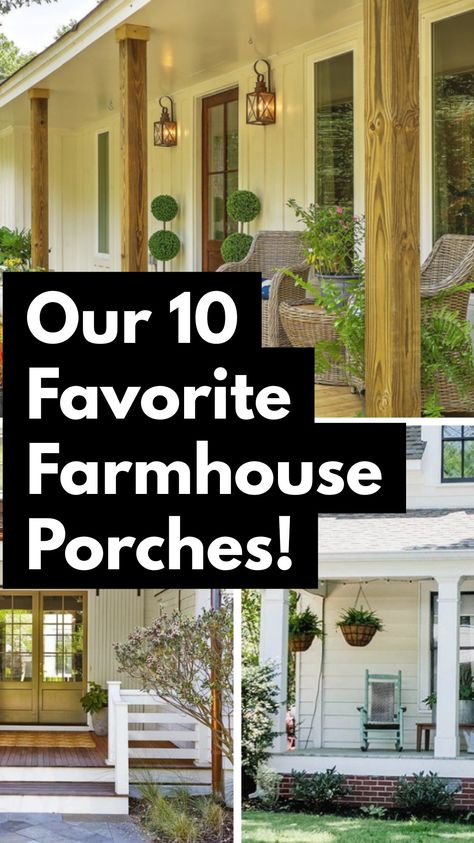 Get ready for some serious porch loving! These are so cute! 😍😍 Remodeling Front Porch, Gated Porch Ideas, Country Farmhouse Porch Ideas, Front Porch For Ranch Style House, Build Front Porch Ideas, Ranch Front Porch Ideas Curb Appeal, Houses With Front Porches Modern, Farmhouse Porches Ideas, Porch Designs Ideas