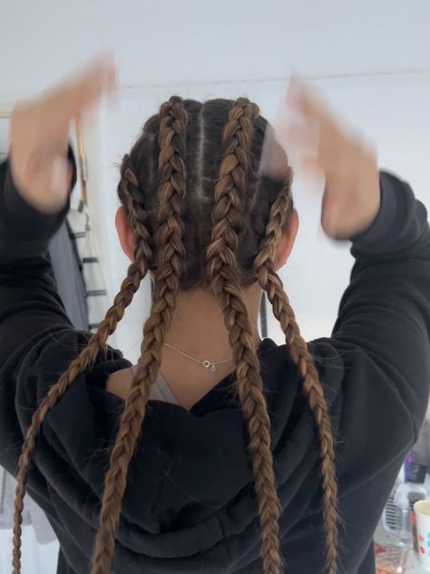 Multiple French Braids, 3 Dutch Braids, 3 Dutch Braids On Top Of Head, 4 French Braids Hairstyles, Mini Braids Ponytail, Three Dutch Braids, 4 Dutch Braids Into Ponytail, 6 French Braids, Dutch Twist Braids