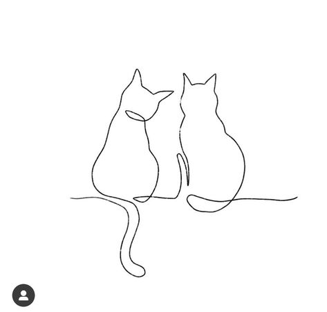 2 Cats Fine Line Tattoo, Minimal Tattoo Cat Simple, 3 Cats Together Tattoo, Minimalist Two Cat Tattoo Designs, 2 Cat Outline Tattoo, Small Two Cat Tattoo, Two Cats Outline Tattoo, Minimalistic Cat Drawing, Cat Memorial Tattoo Fine Line