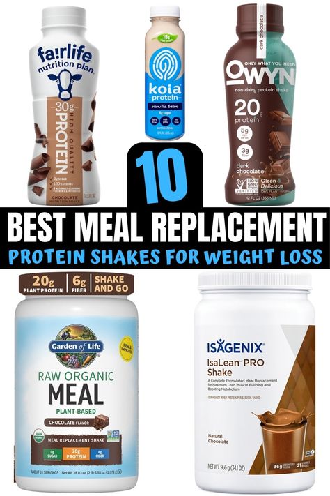 This guide to meal replacement shakes for weight loss has all the best ones you can get, from protein powders to bottled shakes... Loss Weight Shakes Fat Burning, Meal Replacement Shakes Diet Plan, Best Meal Replacement Shakes For Women, Keto Shakes Meal Replacements, Protein Shakes For Fat Loss, Shake Diet Plan, Meal Replacement Protein Shakes, Protein Shakes For Women, Protein Shake Diet