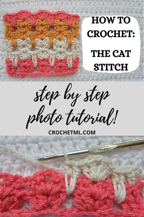 Photo Tutorial - How To Crochet: The Cat Stitch! – crochetmelovely Cat Stitch Crochet, Crochet Cat Stitch, Cat Stitch, Crochet Cats, Crochet Blanket Stitch Pattern, Diy Beginner, Crochet Stitches Guide, Crochet Symbols, Crochet Stitches Free