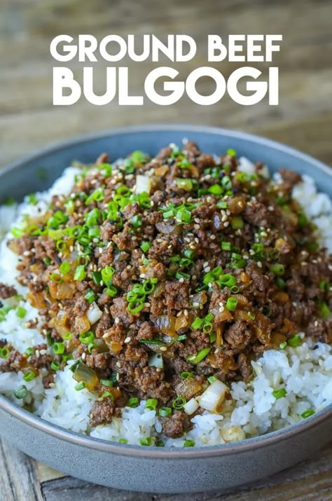 Ground Beef Bulgogi Recipe & Video - Seonkyoung Longest Ground Beef Bulgogi Recipe, Ground Beef Bulgogi, Doenjang Recipe, Beef Bulgogi Recipe, Korean Ground Beef, Bulgogi Recipe, Seonkyoung Longest, Bulgogi Beef, Beef And Rice