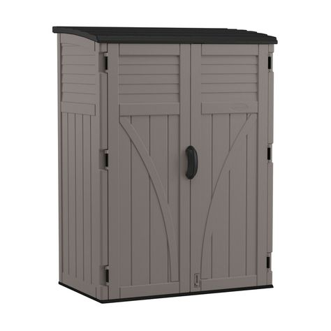 Suncast Outdoor 4 ft. W x 2 ft. D Plastic Vertical Tool Shed & Reviews | Wayfair Storage Shed Ideas, Yard Storage, Clutter Solutions, Shed Construction, Outdoor Shed, Outside Kitchen, Shed Organization, Garden Tool Shed, Sheds For Sale