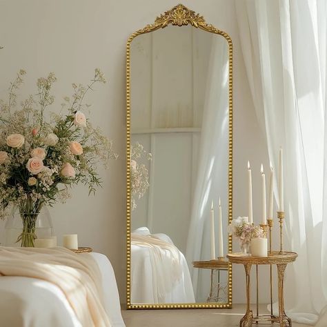 Vintage Baroque Full Length Floor Mirror 22"X65", Victorian Antique Mirror with Brush Gold Ornate Metal Frame for Firepla - AliExpress Long Mirror In Bedroom, Gold Full Length Mirror, Full Length Mirror In Bathroom, Antique Floor Mirror, Gold Floor Mirror, Cottage Core Living Room, Full Length Mirror In Bedroom, Mirror With Frame, Antique Gold Mirror