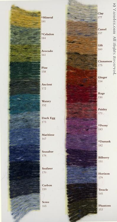 rowan felted tweed carte couleurs Clay Minerals, Rowan Felted Tweed, Felted Crochet, Knitting Pin, Tweed Yarn, Crochet Embroidery, Yarn Brands, Colour Board, Knitting Ideas