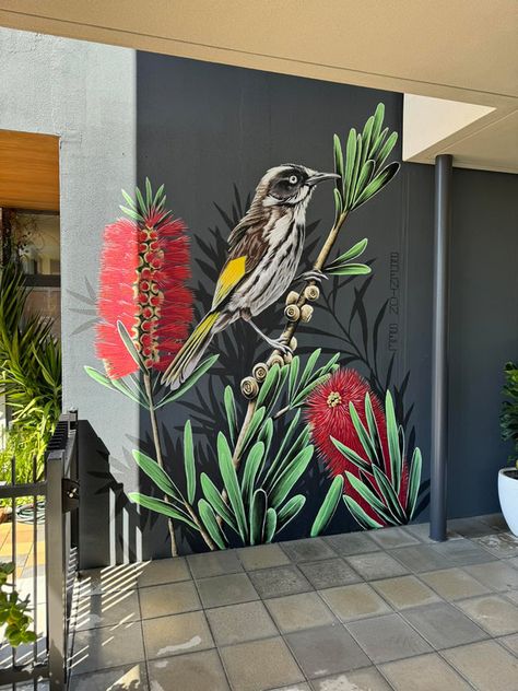 Murals 2024 - Current - BRENTON SEE Outdoor Wall Painting Ideas, Fern Mural, Mural Wall Art Outdoor, Wall Murals Painted Outdoor, Interior Mural Ideas, Wildlife Mural, Botanical Murals, Cool Wall Murals, Outdoor Mural Ideas