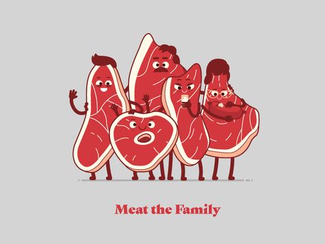 Meatthefamily 03 Meat Drawing, Meat Art, Chicago Poster, Boys Wallpaper, Carne Asada, Branding Design Inspiration, Mascot Design, Creative Ads, Card Illustration