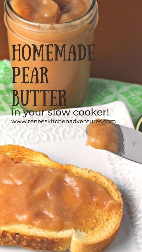 Crockpot Pear Butter, Spiced Pear Butter, Pear Butter Recipe, Pear Recipes Easy, Spreadable Butter, Flavored Butter Recipes, Pear Sauce, Fruit Butter, Fruit Butters