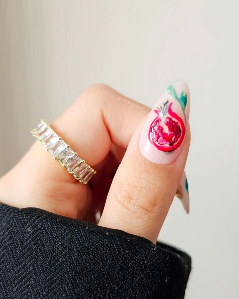 i wasn't entirely in love w these at first but i think these slowly grew on me! 🍎🌱 Ft. @leminimacaron Le Vert*, Oat Milk*, Pomegranate*, Sweet Cherry*, Bisous Magenta* *PR/Gifted Products/No Obligation to Post* #pomegranate #fruits #pressons #fruitnails #painting #pomegranatenails #pressonnails #mixandmatchnails #pinterestnails #funnails #sodaonmylips #scratchmagazine #velvetdynasty #torontonails #nailinspo #nails #inbeautmag #nailstagram #springnails #texturednails #gelnails #nails #2024n... Rosh Hashana Nails, Pomegranate Nail Art, Aesthetic Pomegranate, Pomegranate Nails, Nail Transformation, Pomegranate Fruit, Aesthetic Nails, Nails Aesthetic, Press Ons