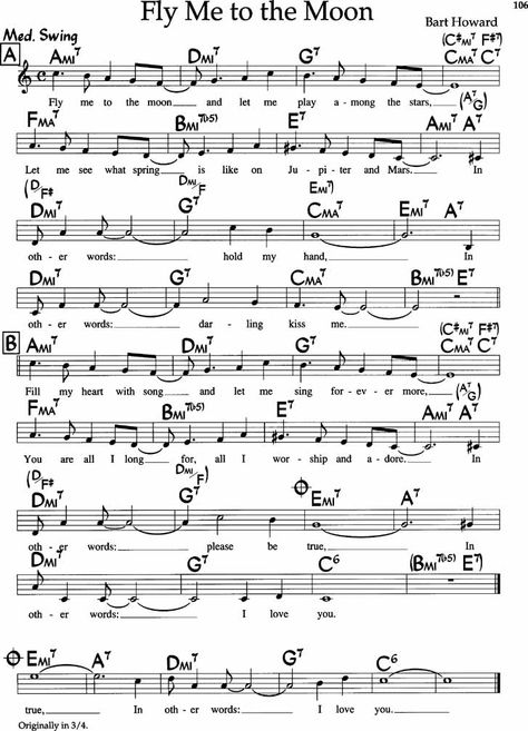 Fly me to the moon and let me play beneath the stars Piano Tabs, Alto Sax Sheet Music, Alto Saxophone Sheet Music, Piano Songs Sheet Music, Piano Music Easy, Trumpet Sheet Music, Trumpet Music, Clarinet Sheet Music, Piano Music Lessons