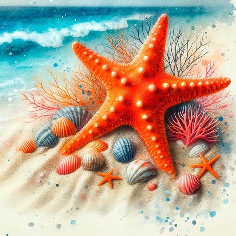 Premium Photo | A drawing of a starfish and seashells on a beach Sea Life Photos, Star Fish Drawings, Star Fish Painting, Ruins Tattoo, Starfish Images, Seashells Drawing, Starfish Pictures, Starfish Illustration, Starfish Drawing