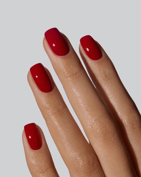 Glossy and bursting with flavour, this colour works on everyone. A ripe cherry red with a hint of pink. Shade is MORELLO. Squoval Red Nails, Red Shades Nails, Different Shades Of Red Nails, Claret Nails, Shades Of Red Nails, Glossy Red Nails, Red Color Nails, Red Nail Polish Colors, Red Coffin Nails