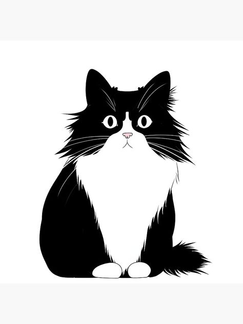 "Fluffy Tuxedo Cat,Easy Cat Drawing" Poster for Sale by xiao xuans Tuxedo Cat Painting Easy, Fluffy Tuxedo Cat, Tuxedo Cat Drawing, Funny Cat Drawings, Black And White Cat Art, Watercolour Cats, Easy Cat Drawing, Tuxedo Cat Art, Fluffy Black Cat