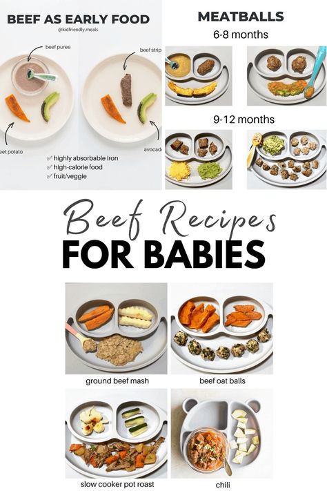 Whether you are doing purees, baby led weaning, or both, here are some easy and age-appropriate ways to serve beef to babies. Ground Beef Blw, Blw Beef Recipes, Blw Ground Beef Recipes, Beef Baby Food Recipes, Blw Ground Beef, Beef Puree For Baby, Ground Beef Baby Led Weaning, Ground Beef For Baby, Beef Baby Food