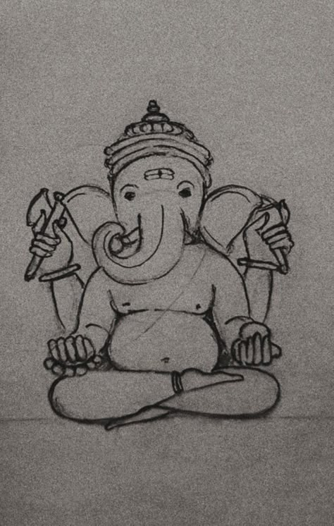 Hindu God Art Drawing, Ganapati Sketches Simple, Ancient Drawing Ideas, Hanuman Ji Sketch Pencil Easy, Sanatan Drawing, God Sketches Indian, Hinduism Drawing, God Drawing Hindu Easy, Ganpati Bappa Drawing Sketch